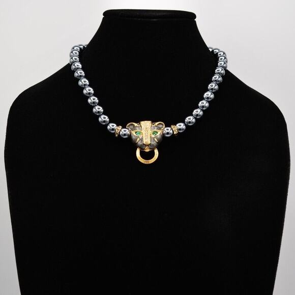 KJL Avon Duchess Windsor Necklace Panther Cabochon Green Eyes Signed 1980s Bin3B - Picture 2 of 12